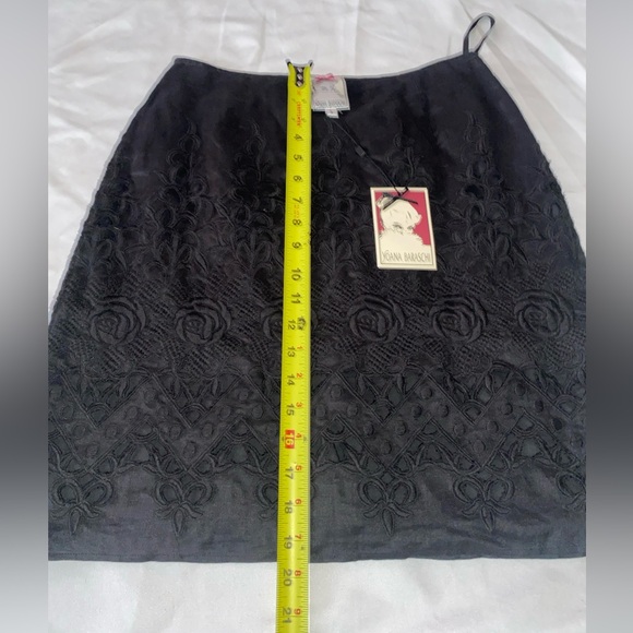 NWT YOANA BARASCHI Black Linen Eyelet Floral A Line Skirt Women Sz 4 New - Picture 3 of 9